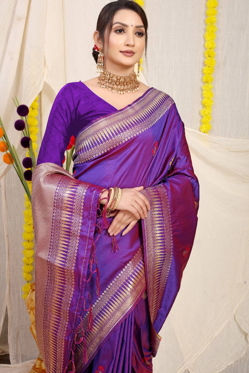 Kanchipuram Pure Light Purple Silk Handloom Saree