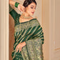 Bottle Green Silk Saree With Zari Weaving Work.