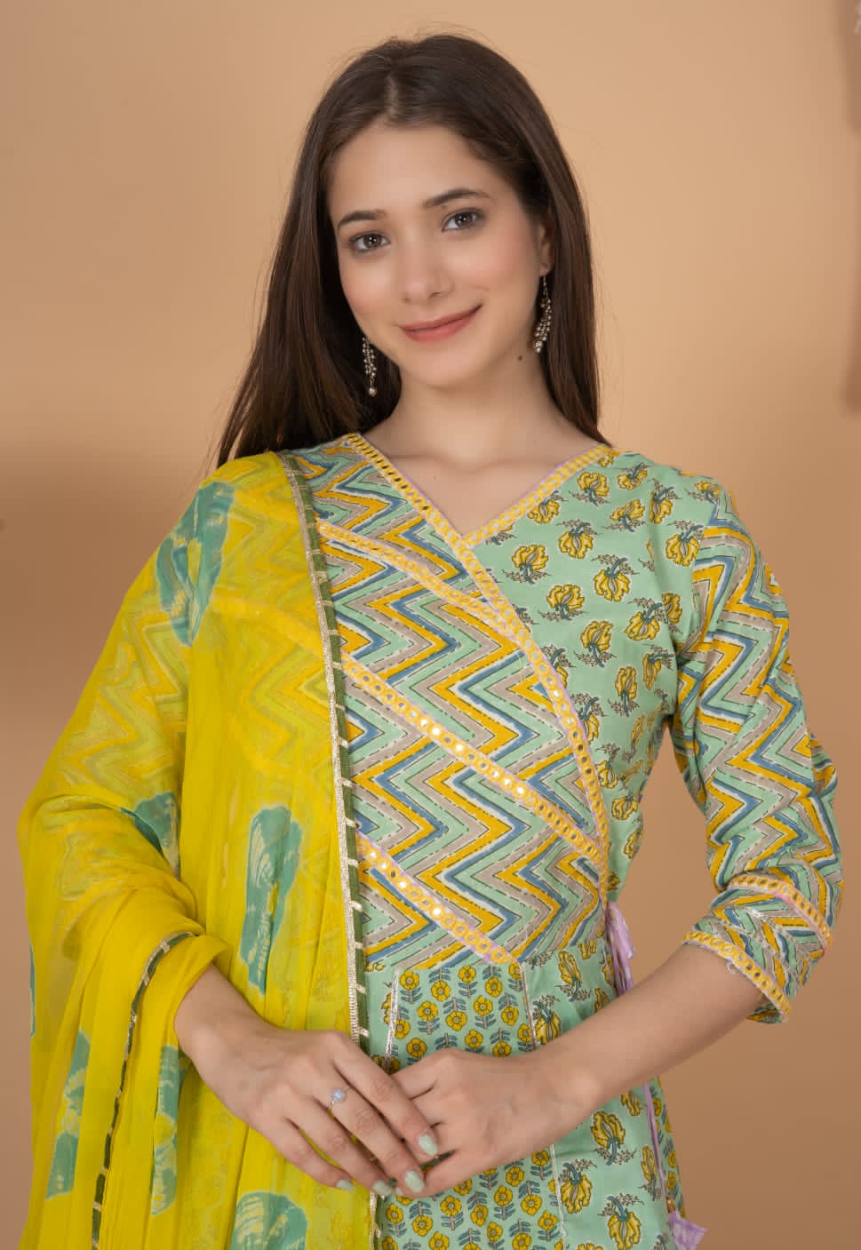 Pure Cotton Short Kurti With Peplum And Chiffon Dupatta