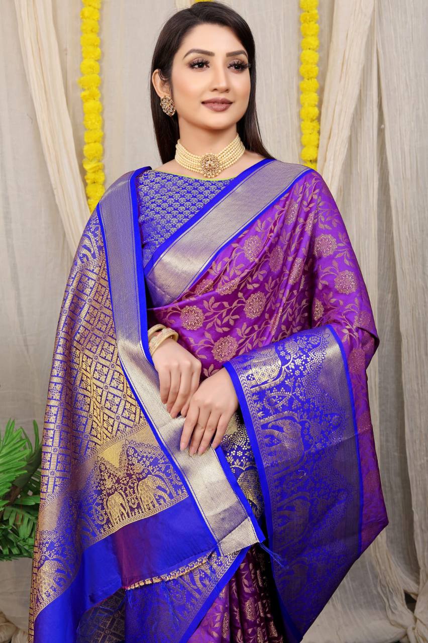 Beautiful Kanchipuram Pure Silk  Saree With  Jari Weaving Work