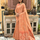 Peach Chanderi Silk Saree With Silver And Copper Zari Weaves
