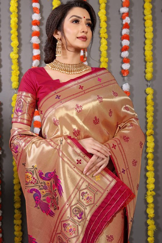 Rani Paithani Pure silk handloom saree with Pure Jari