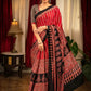 Red Ajarakh Digital Print Muslin Fabric Saree With Rich Glaze .