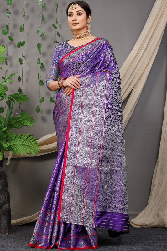 Beautiful Purple Lichi Soft Silk Saree With Weaving Silver