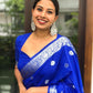 Royal Blue Lichi Silk Banarasi Saree With Silver Weaving
