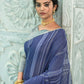 Blue Pure Linen Saree Katha Weaving