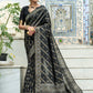 Black Pure Tussar Silk Jamdani Weaving Saree With Zari Woven Border