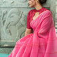 Pink Pure Linen Saree Katha Weaving