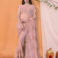 Peach Georgette Embroidered Work Saree With Piping Border