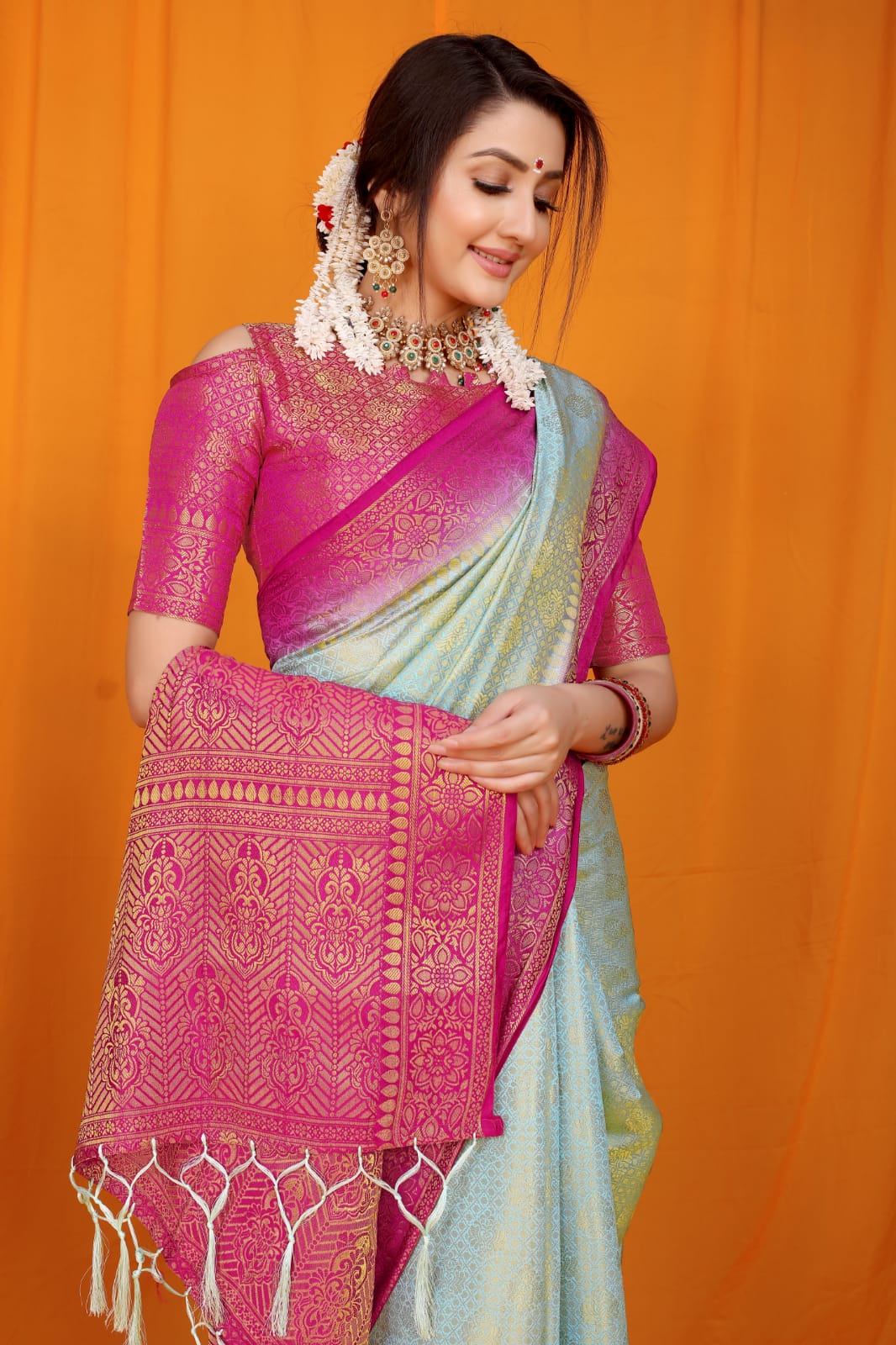 Pink Pure Soft Silk Saree With Hand dying And Zari Weaving Work