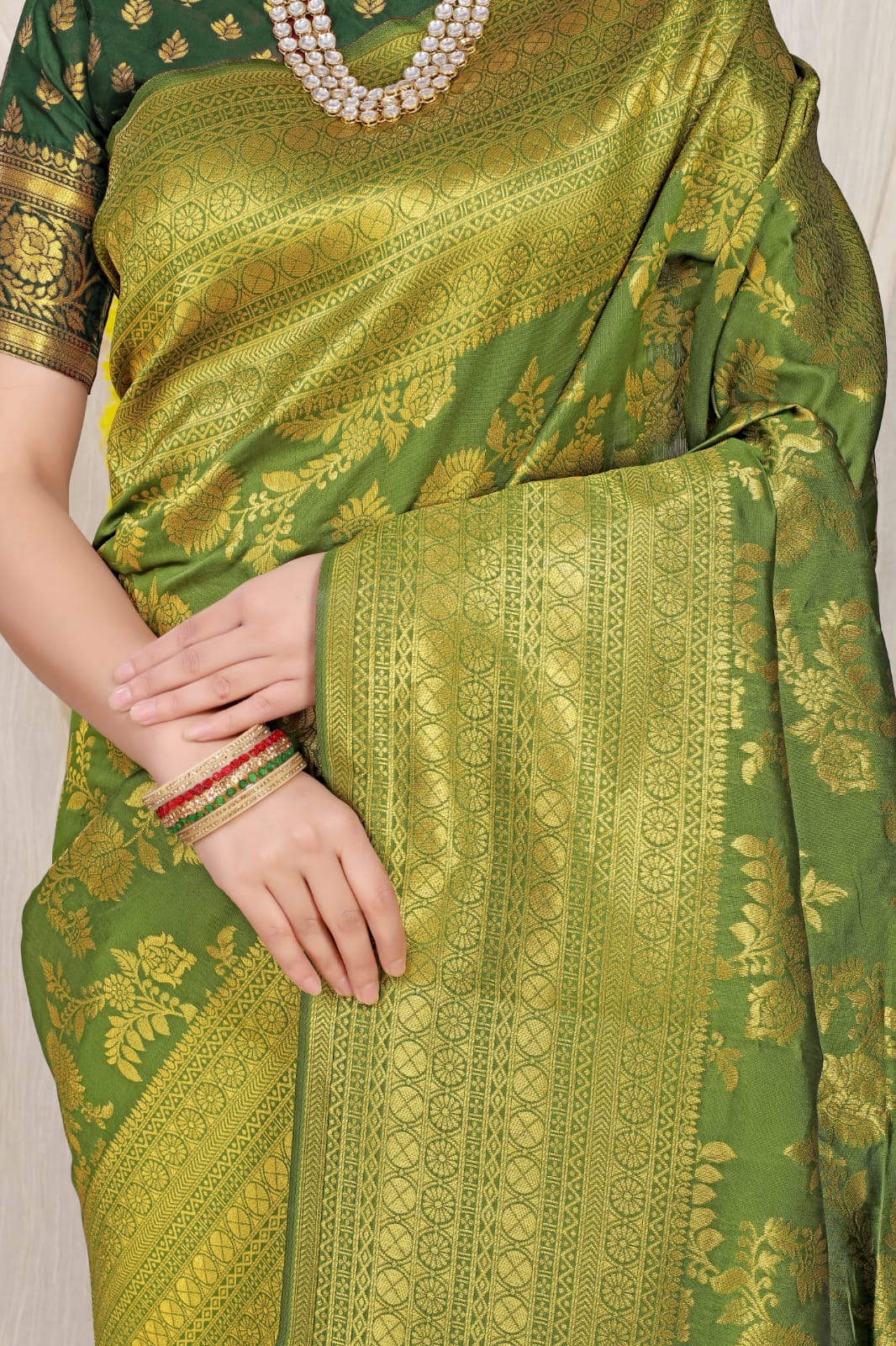 Light Green Pure silk saree with gold Jari weaving work