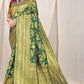 Green Pure silk saree with gold Jari weaving work And