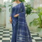 Blue Pure Linen Saree Katha Weaving
