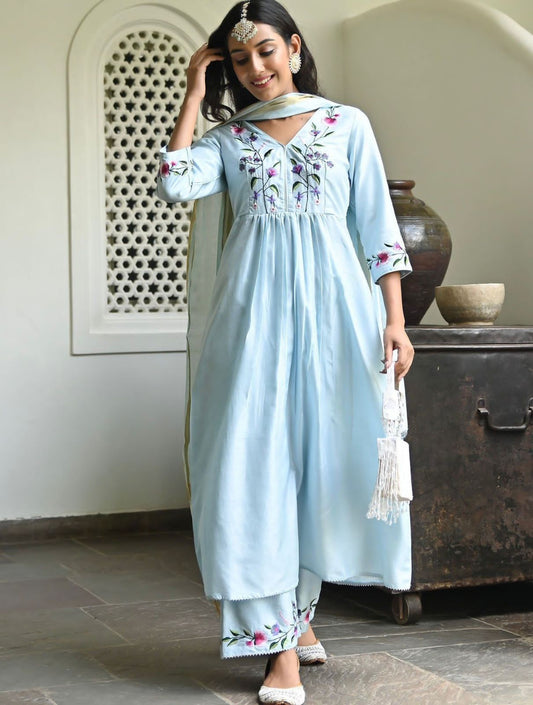 Viscose Rayon Kurti With Pant And Dupatta Set