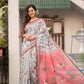 Silver Linen Cotton Pichwai Print  Saree