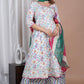 Pure Cotton Anarkali Kurti With Plazzo And Chiffon Dupatta
