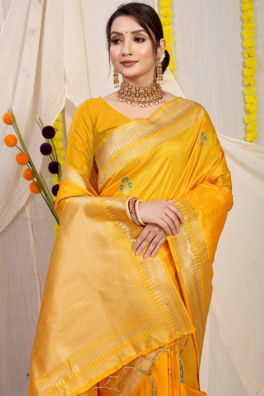 Kanchipuram Pure Dark Yellow Silk Handloom Saree
