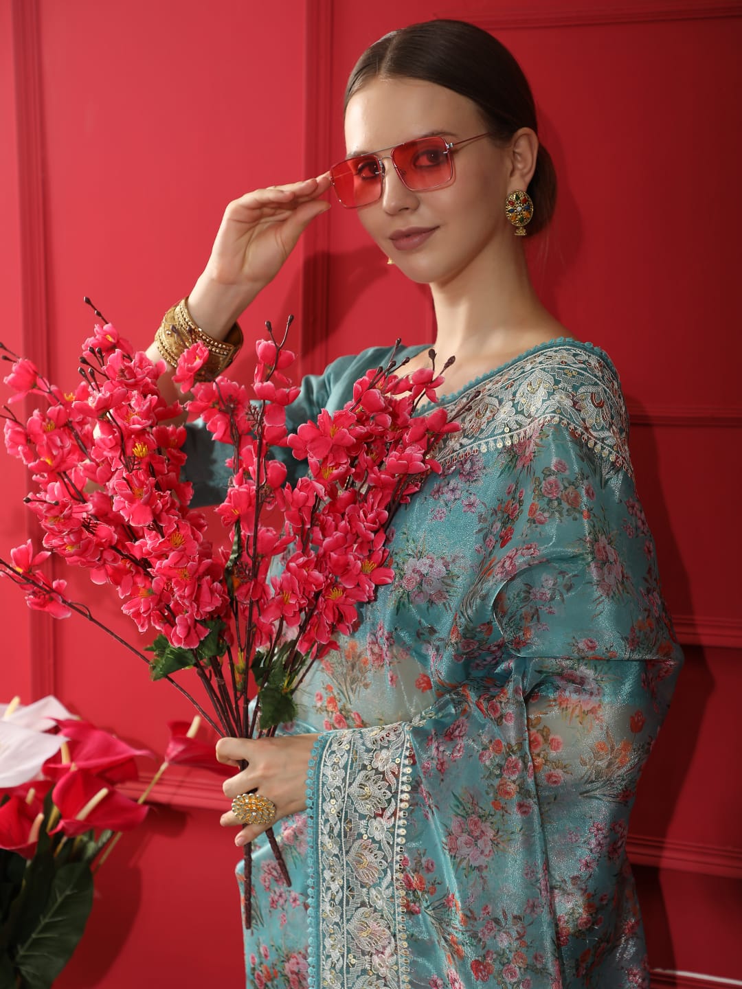 Blue Soft Organza Silk Saree With Fine Sequence Embroidered Border Work