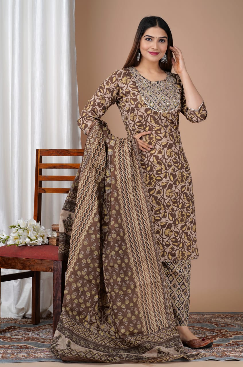 Coffee Straight Kurti With Pant