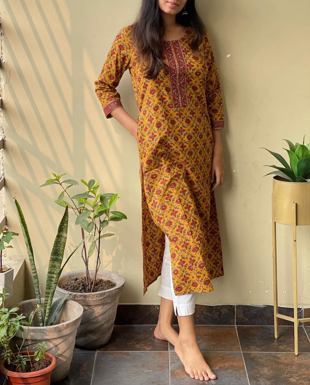 Yellow Rayon Kurti With Pant