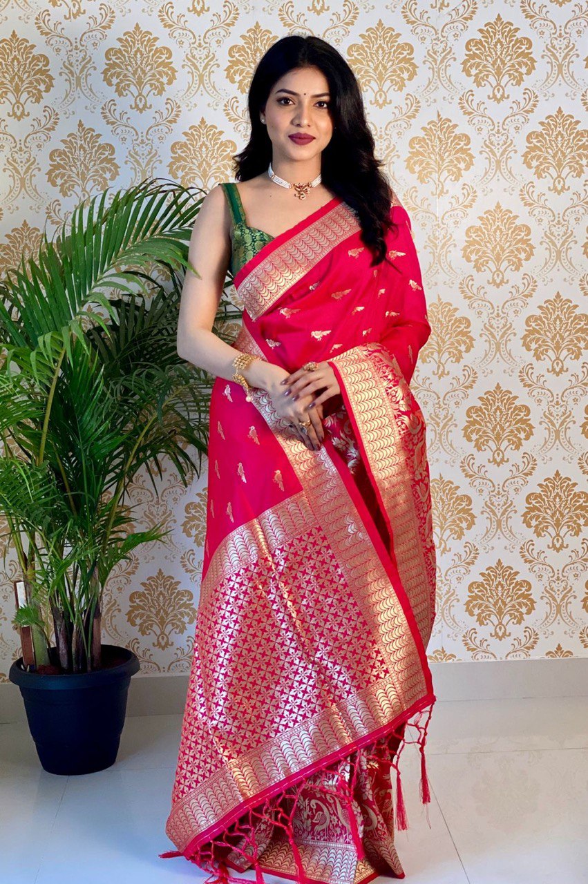 Maroon  Pure Silk With Pure Zari Weaving Dark  Saree