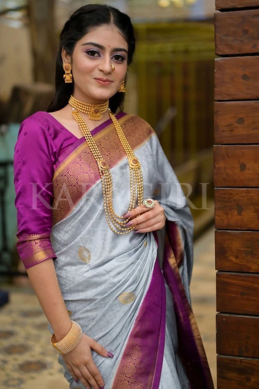 Grey Slab Weaving Soft Royal Saree