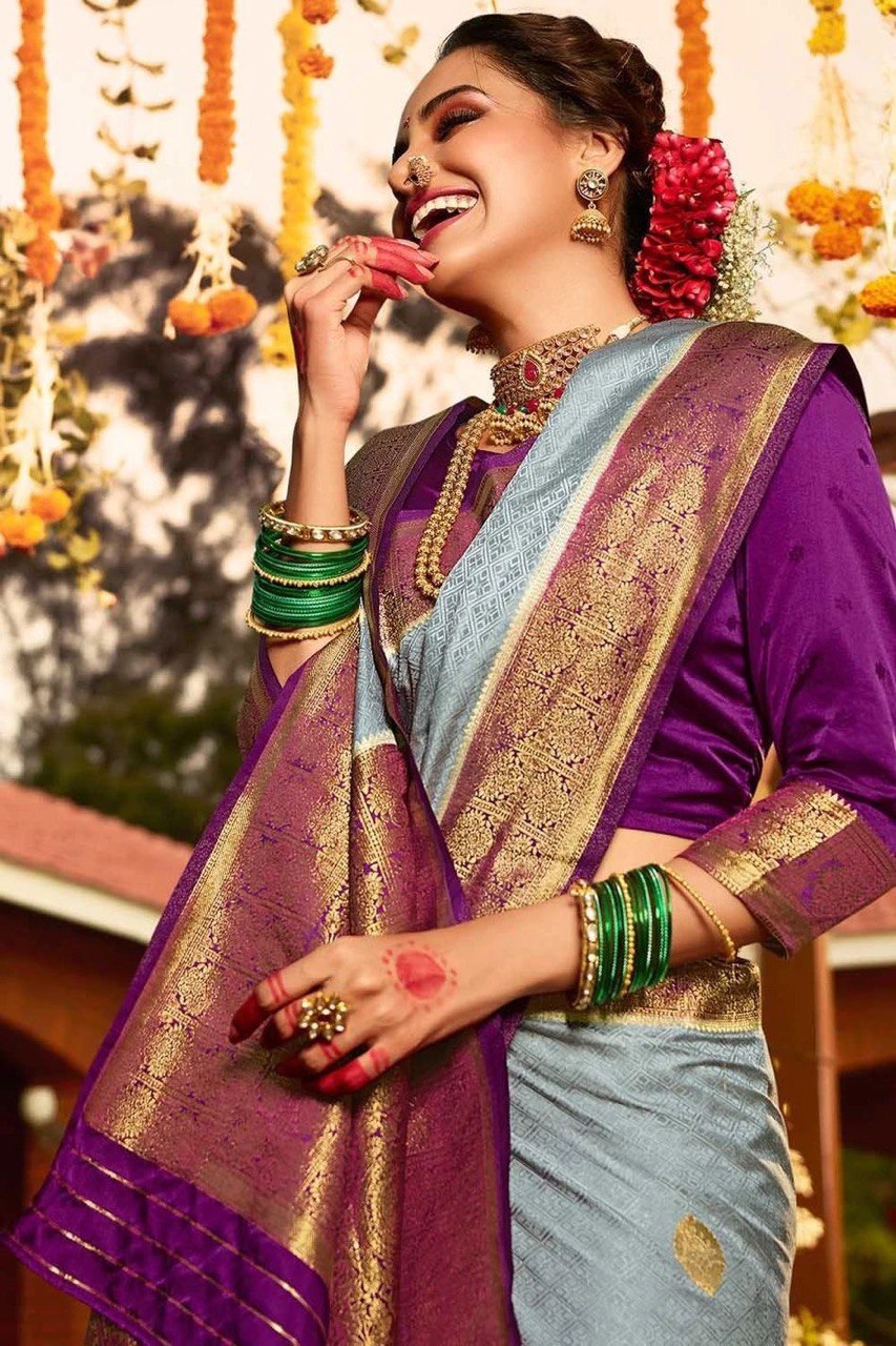 Grey Slab Weaving Soft Royal Saree