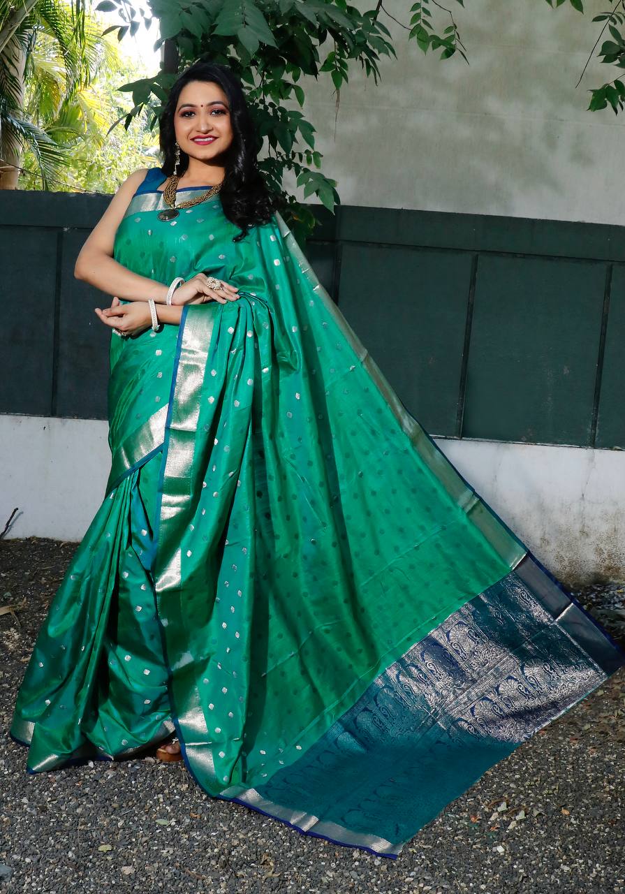 Green Beautiful Rich Pallu Saree With Dolly Butti