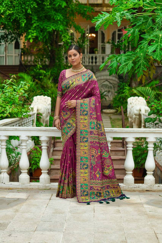 Wine Soft Kashmiri Pashmina Silk Weaving Saree