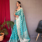 Sky Blue Pure Muslin  Silk Saree With Rose Gold Zari Weaved