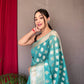 Sky Blue Pure Muslin  Silk Saree With Rose Gold Zari Weaved