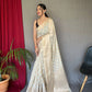 Light Grey Pure Muslin  Silk Saree With Rose Gold Zari Weaved