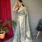 Grey Pure Muslin  Silk Saree With Rose Gold Zari Weaved