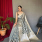 Grey Pure Muslin  Silk Saree With Rose Gold Zari Weaved