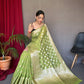 Green Muslin  Silk Saree With Rose Gold Zari Weaved