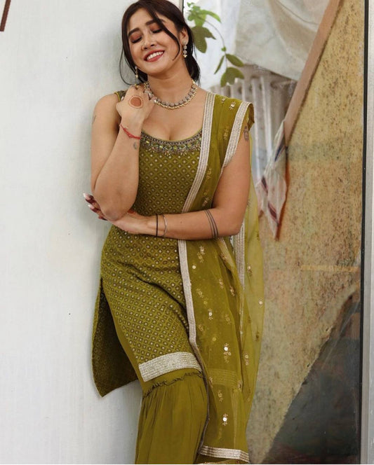 Designer Embroidered & Sequence Worked Kurta Set With Dupatta