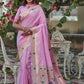 Pink Banarasi Soft Silk Paithani Saree With Zari Border