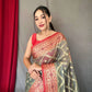 Grey Pure Organza Weaved Saree With Jacquard Border