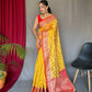 Yellow Pure Organza Weaved Saree With Jacquard Border