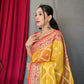 Yellow Pure Organza Weaved Saree With Jacquard Border