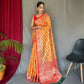 Orange Pure Organza Weaved Saree With Jacquard Border