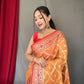 Orange Pure Organza Weaved Saree With Jacquard Border