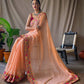 Orange Pure Gorgate Saree With Sequence Work