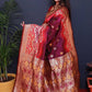 Wine Pure Silk Handloom Saree With Pure Jari Weaving