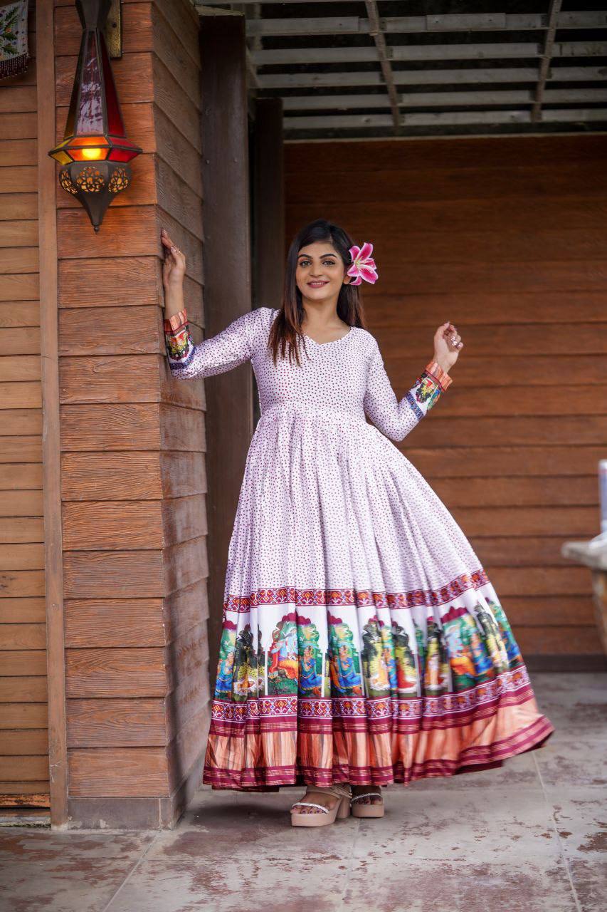 Beautiful Designer Gown On Heavy  Modal Silk Fabric With  Digital Print