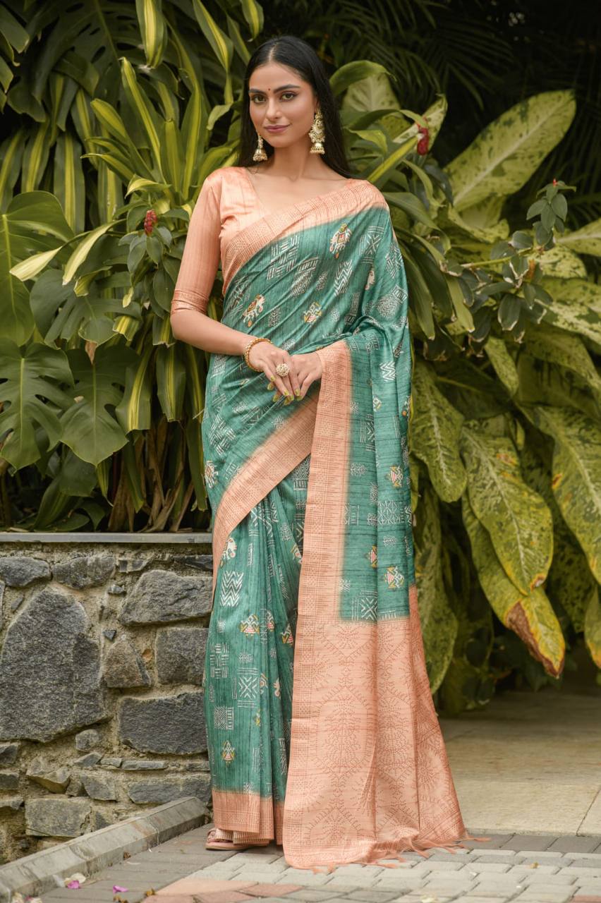 Green Soft Banarasi Silk Saree With All Over Zari Weaving Pattern