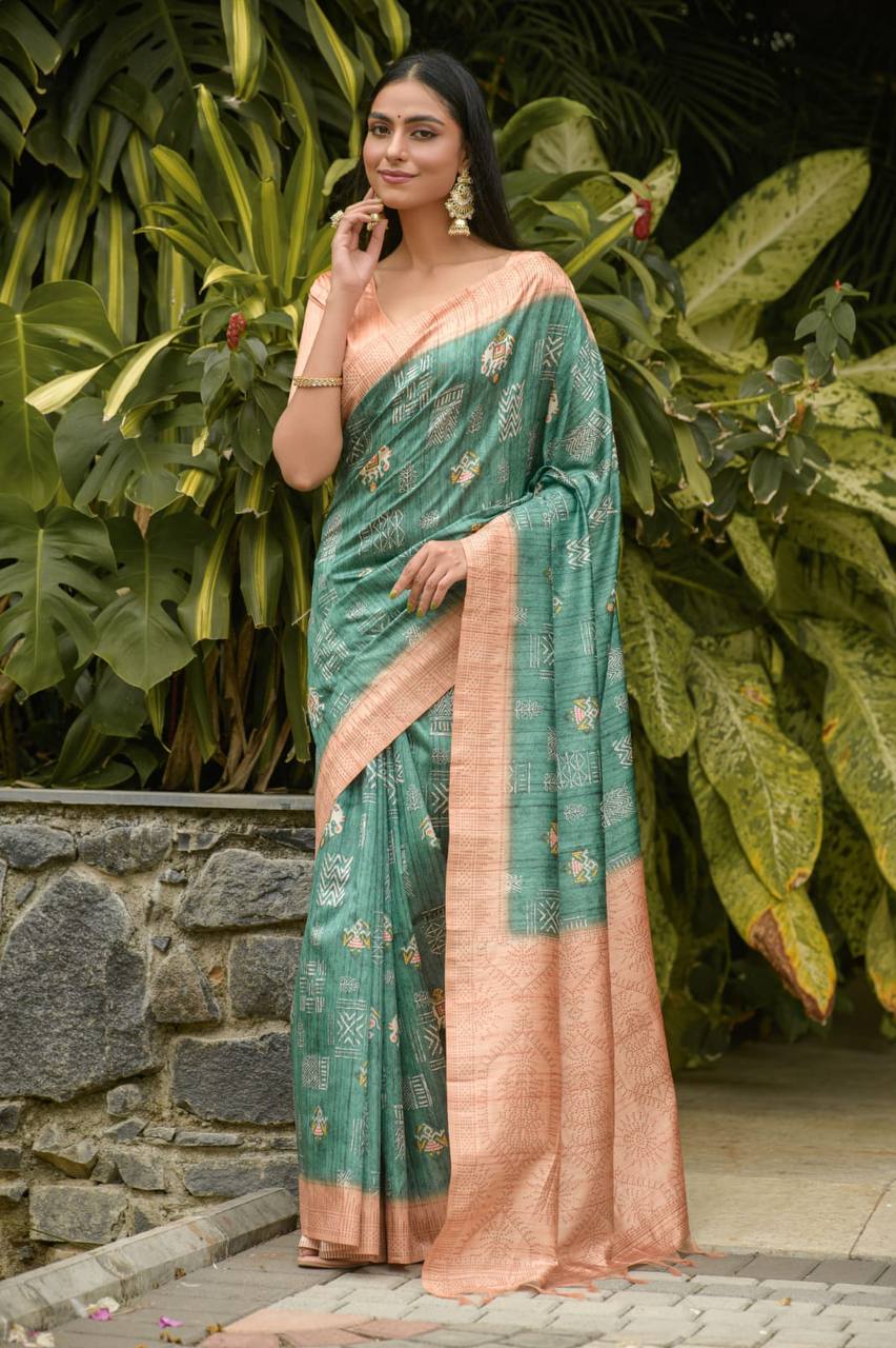 Green Soft Banarasi Silk Saree With All Over Zari Weaving Pattern
