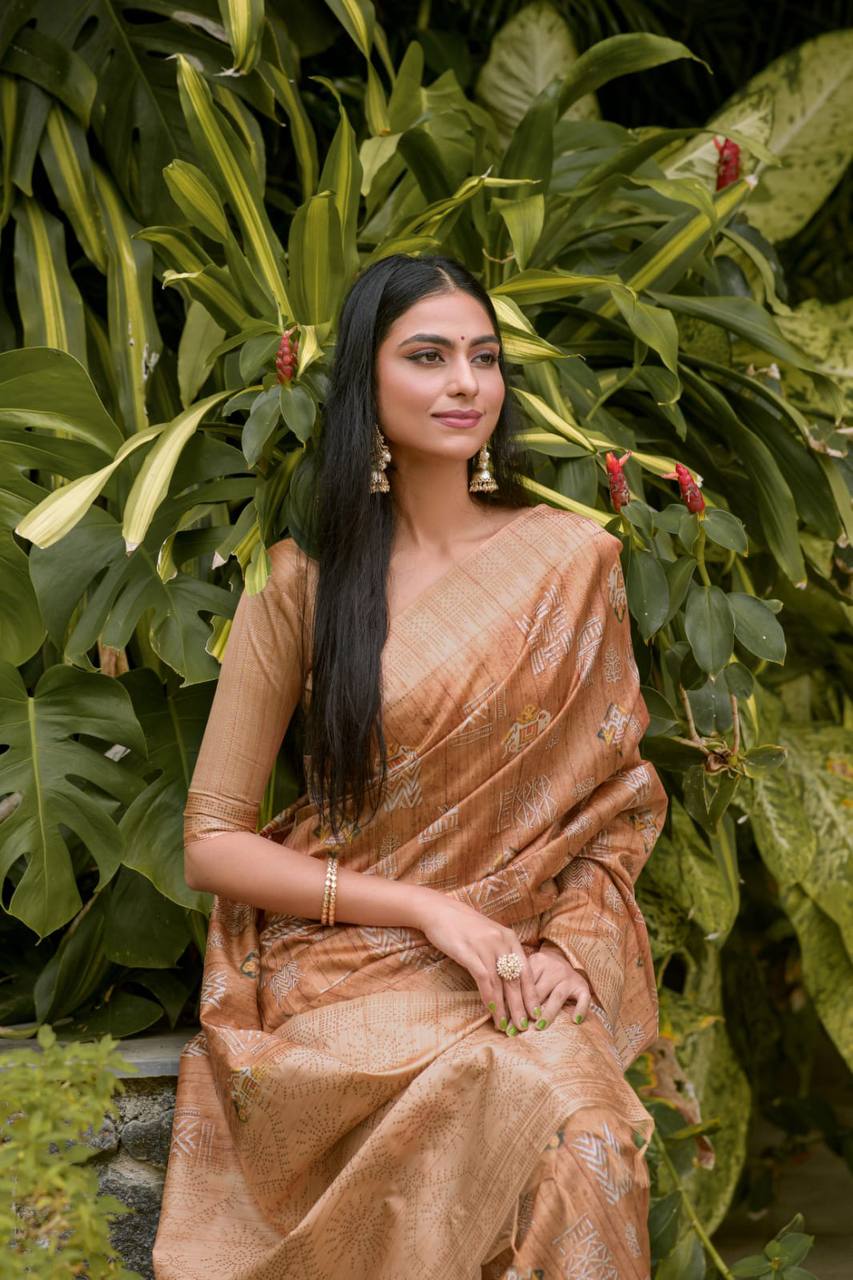 Orange Soft Banarasi Silk Saree With All Over Zari Weaving Pattern