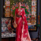 Red Two Tone Handloom Weaving Organza Saree