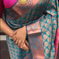 Rama Lichi Silk Banarasi Saree With Copper Weaving